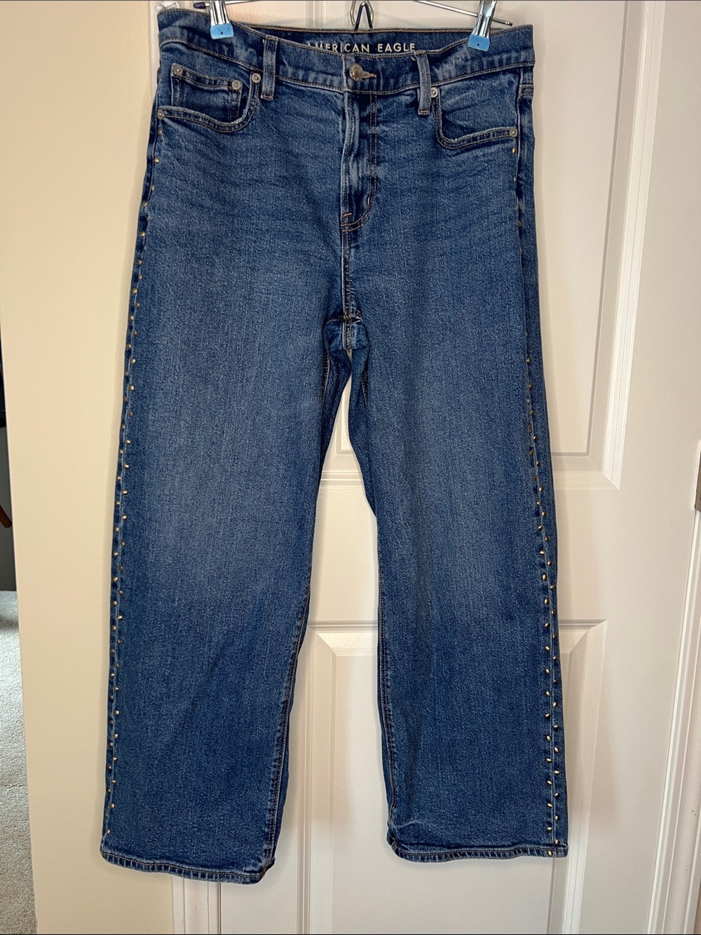 American Eagle Outfitters Medium Wash Blue Straight Jeans with Side Studs